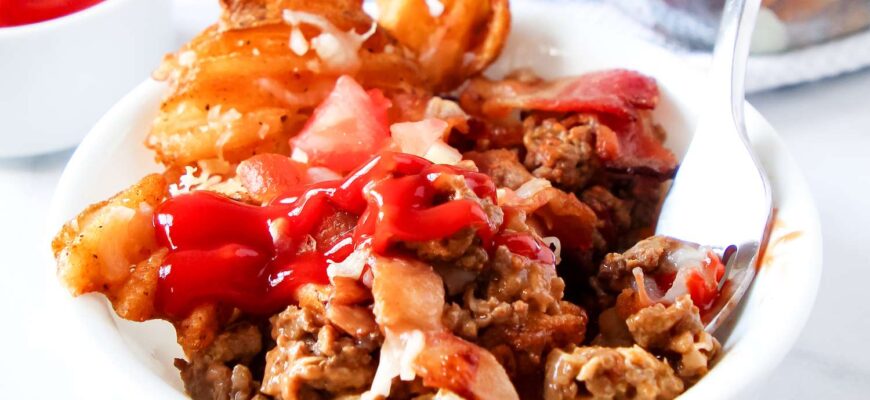 Loaded Cheeseburger Waffle Fry Bake