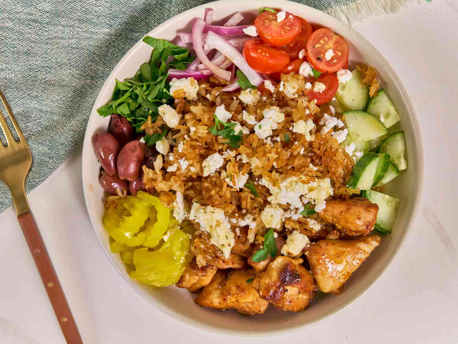 Mediterranean Crispy Rice Chicken Bowl