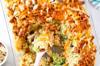 Broccoli and Cheese Rice Casserole With Garlic Pretzel Topping