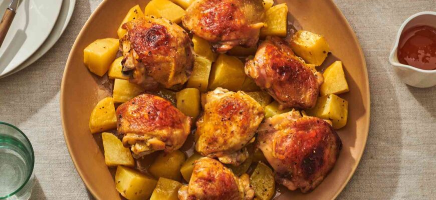 Greek Honey Mustard Roast Chicken and Potatoes