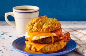 Super Meat Lovers Cheddar Biscuit Breakfast Sandwich