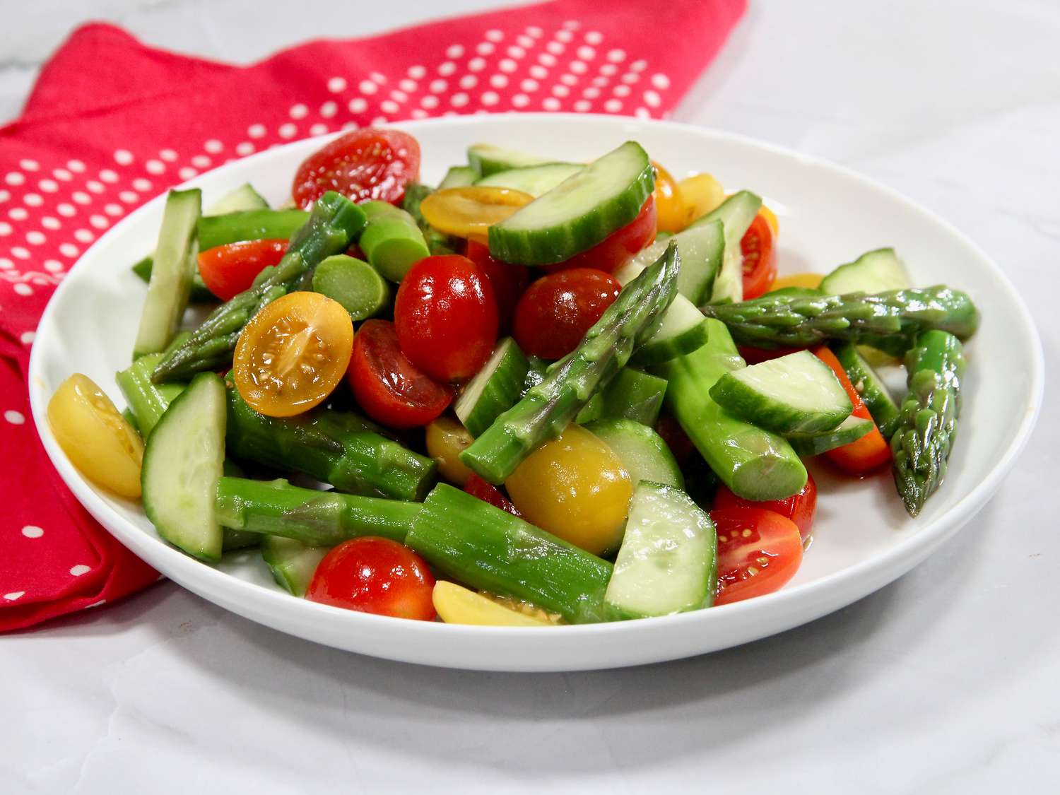 Asparagus, Cucumber, and Tomato Salad with Sesame Soy Vinaigrette