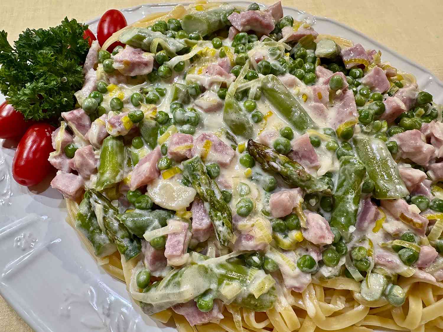 Creamy Spring Vegetable and Ham Pasta